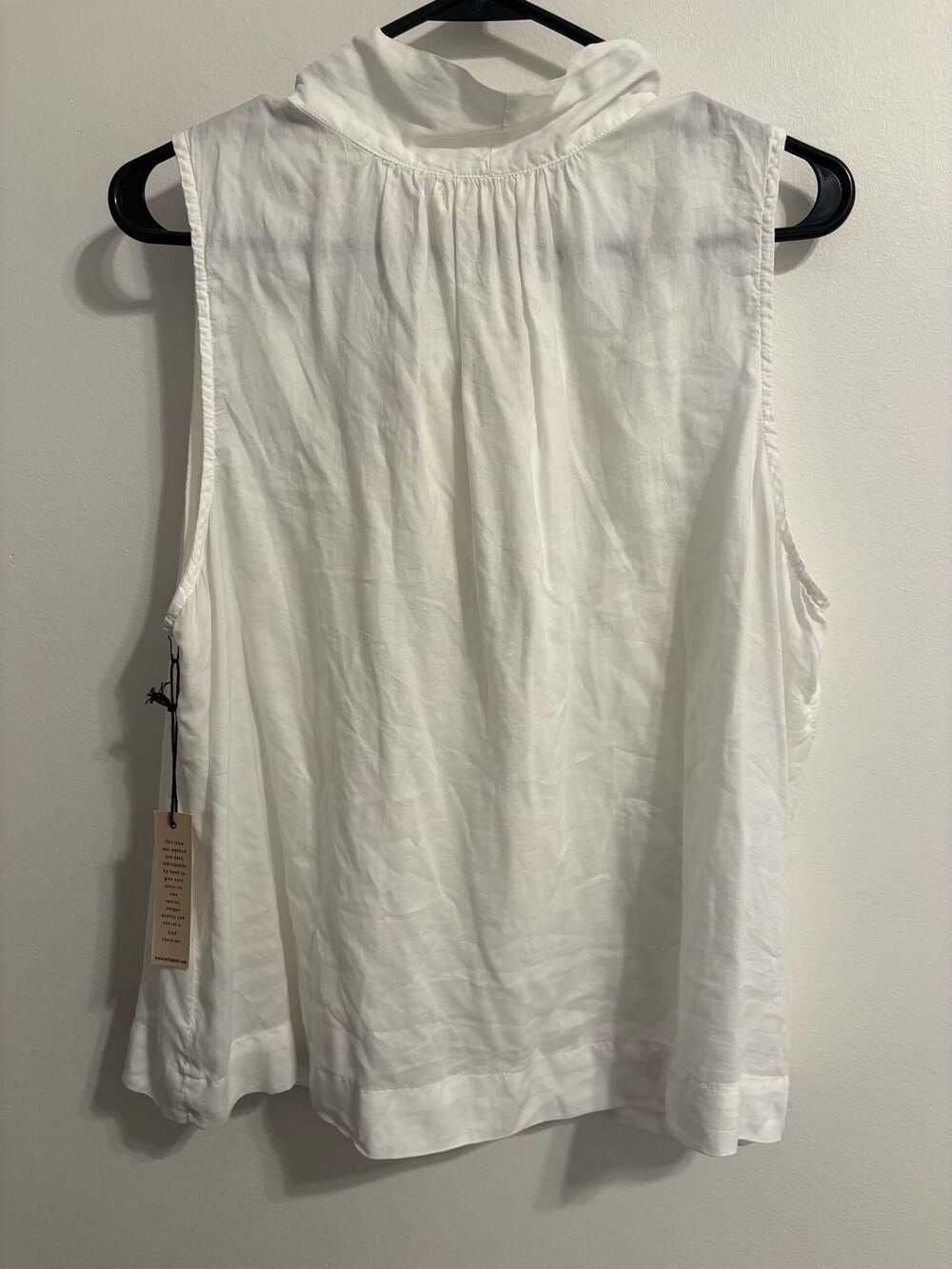 Bella Dahl White Sleeveless Button Down Tie Neck Blouse - Picture 3 of 3